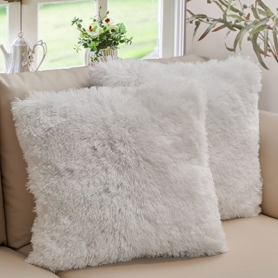  Cheer Collection Set of 2 Shaggy Long Hair Throw Pillows -  Super Soft Faux Fur Pillows for Sofa & Bed - Machine Washable - 18 x 18 -  Gray : Home & Kitchen