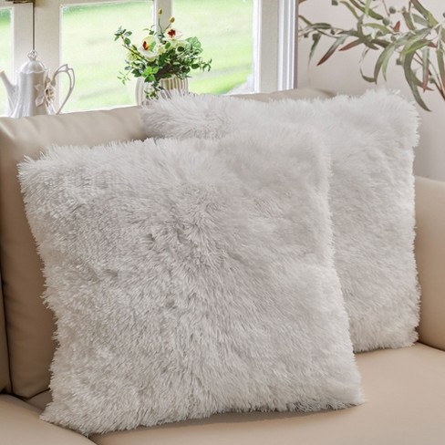 Cheer Collection Super Soft Shaggy Long Hair Throw Pillows Set of 2 - Gray  Ombre (20 x 20)