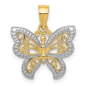 Black Bow Jewelry 14k Yellow Gold and White Rhodium Two Tone Butterfly Pendant, 17mm - 1 of 4