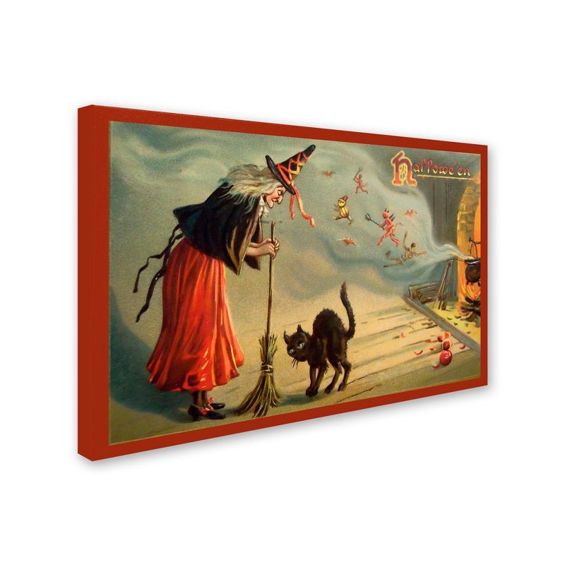 Trademark Fine Art -Vintage Apple Collection 'Halloween Witch And Cat' Canvas Art, 1 of 4