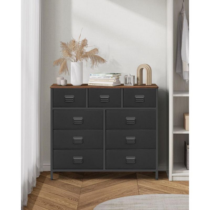 SONGMICS Dresser for Bedroom, Storage Organizer Unit with 9 Fabric, Chest, Steel Frame, Rustic Brown and Black, 2 of 8