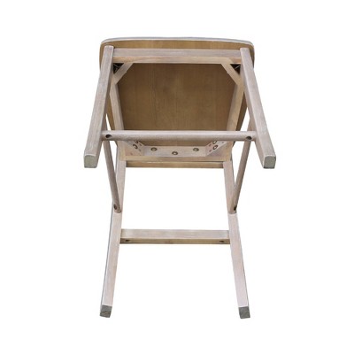 Washed Gray Taupe X-Back Solid Wood Counter Stool