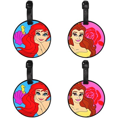 Disney Princess Luggage Tags Gifts Belle and Ariel PVC Travel Tags Gifts - Set of 4