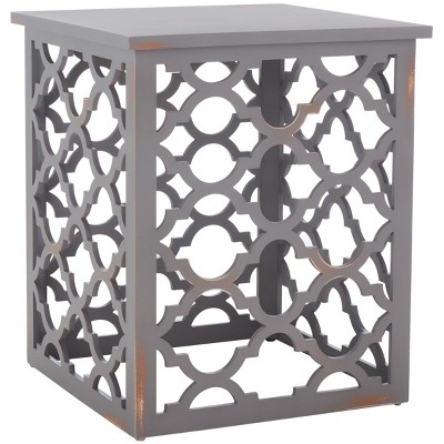 Gray Wood Latticework Square End Table