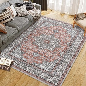 Vintage Washable Area Rug Floral Medallion Rugs for Living Room, Ultra Soft Accent Bedroom Carpet - 1 of 4