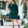 Anna-Kaci Women's Plus Size Tunic V Neck Long Sleeve Smocked Casual Loose Shift Dresses - 4 of 4