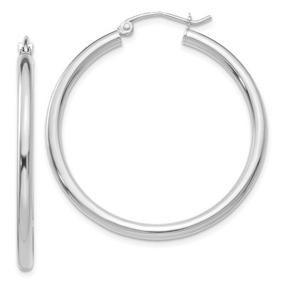 Black Bow Jewelry 2.5mm, 14k White Gold Classic Round Hoop Earrings, 35mm (1 3/8 Inch)
