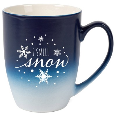 Elanze Designs I Smell Snow Two Toned Ombre Matte Navy Blue and White 12 ounce Ceramic Stoneware Coffee Cup Mug