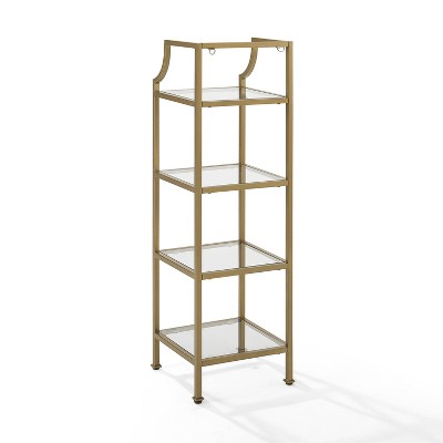 Sleek Soft Gold Steel and Glass 44" Short Etagere for Books