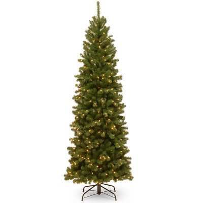 National Tree Company Pre-Lit Artificial Slim Christmas Tree, Green, North Valley Spruce, White Lights, Includes Stand, 7.5ft