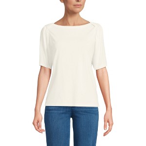 Lands' End Women's Elbow Sleeve Supima Cotton Boatneck T-Shirt - 1 of 3