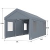Gulches 10'x20' Heavy Duty Portable Carport Garage with 2 Roll-up Doors & 4 Ventilated Windows for Cars, Trucks, and Garden Tools, Grey - 2 of 4