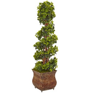 Nearly Natural 4-ft English Ivy Spiral Artificial Tree in Metal Planter, UV Resistant (Indoor/Outdoor) - 1 of 1