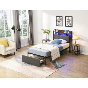 NicBex Twin Upholstered Bed Frame with LED Lights and Charging Station,Metal Platform Bed with 1 Drawer,No Box Spring Needed,Easy Assembly,Black - 1 of 4