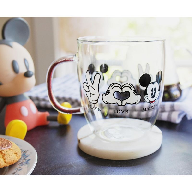 Silver Buffalo Disney "Peace Love" Mickey Mouse Glitter Handle Glass Mug | Holds 14 Ounces, 3 of 7