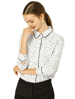 Allegra K Women's Printed Long Sleeve Piped Button Down Office Shirt