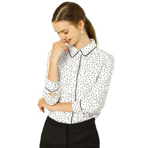 Allegra K Women's Printed Long Sleeve Piped Button Down Office Shirt - 1 of 4