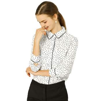 Allegra K Women's Printed Long Sleeve Piped Button Down Office Shirt