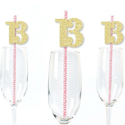 Big Dot of Happiness Gold Glitter 13 Party Straws - No-Mess Real Gold Glitter Cut-Out Numbers & Decorative 13th Birthday Party Paper Straws - 24 Ct