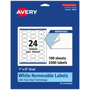 Avery Matte White Removable Oval Labels with Sure Feed Technology, Print-to-the-Edge, 1" x 2" - 1 of 4