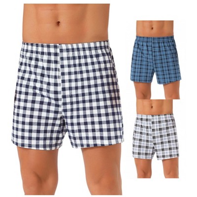 INSPIRE CHIC Men's 3 Pack Elastic Waistband Plaid Pattern Underwear Boxer Shorts
