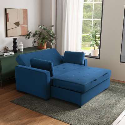 Navy Blue Tufted Microfiber Full Sleeper Loveseat