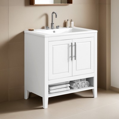 30" Bathroom Vanity with Sink, Multi-functional Bathroom Cabinet with Doors and Drawers, Solid Frame and MDF Board - Leovsnove