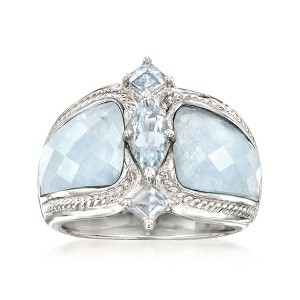 Ross-Simons Milky Aquamarine and 0.85 ct. t.w. Blue Aquamarine Ring in Sterling Silver - 1 of 4