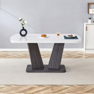 Dining Tables Modern, Dining Tables Rectangular With 63" Faux Marble Top And V-Shape Mdf Base, Sofa Table Side-Cuddlewood - 1 of 4