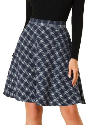 INSPIRE CHIC Women's Christmas Plaids Vintage Tartan Elastic Waist Knee Length A-Line Skirt