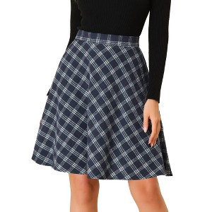 INSPIRE CHIC Women's Christmas Plaids Vintage Tartan Elastic Waist Knee Length A-Line Skirt - 1 of 4