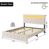 homfan Bed Frame with Charging Station and LED Lights, Upholstered Bed Frame with Adjustable Headboard, Heavy Duty Wood Slats, No Box Spring Needed - 2 of 4