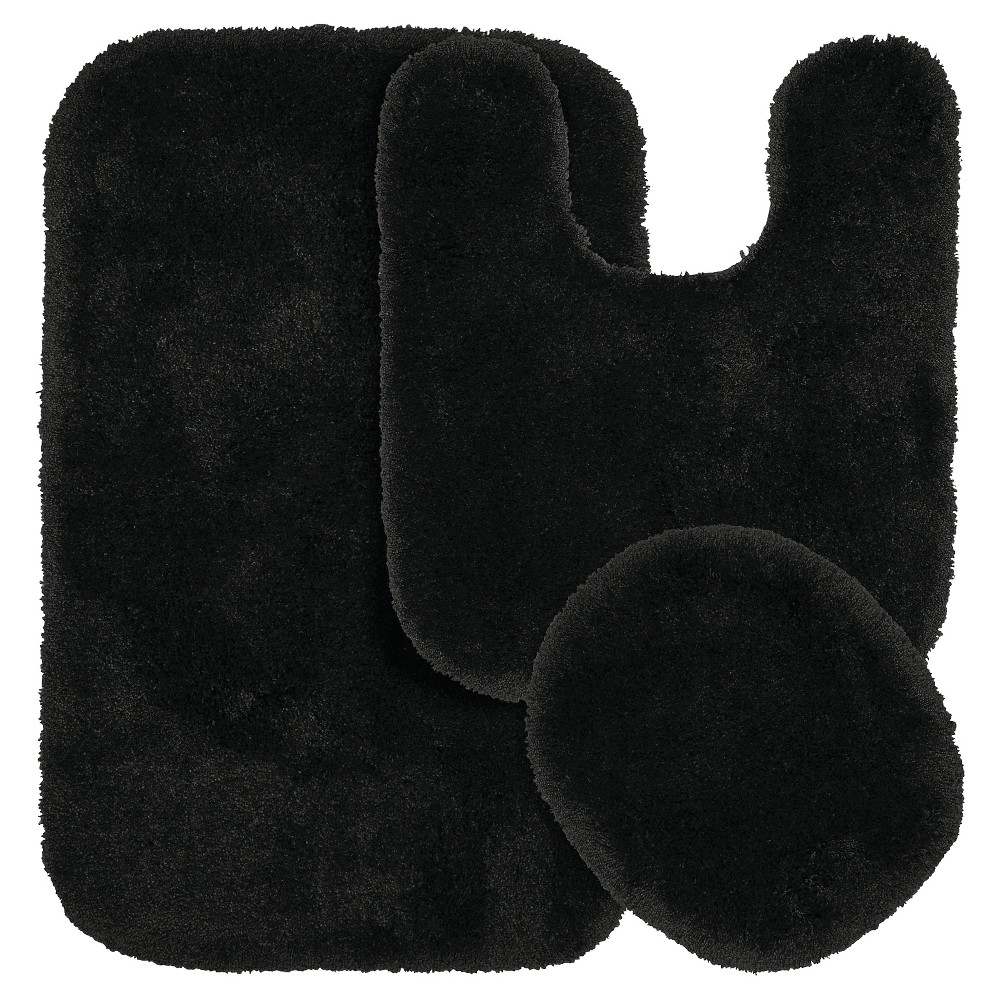 Photos - Bath Mat 3pc Finest Luxury Ultra Plush Washable Nylon Bath Rug Set Black - Garland