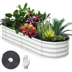 Garden bed, large outdoor planter set, made of galvanized steel, with an open base design, elevated planter, suitable for outdoor plants. - 1 of 4