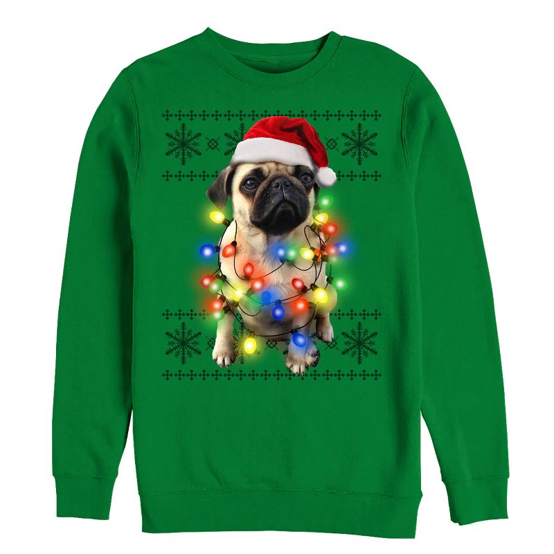 Men's Lost Gods Ugly Christmas Pug Lights Sweatshirt, 1 of 5
