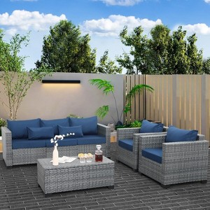 Lviden 4 Piece Wicker Patio Furniture Sets Outdoor Conversation Set PE Rattan Sectional Sofa Couch - 1 of 4