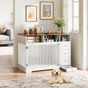 Coucheta 47'' Wooden Dog Crate Furniture - Heavy Duty Dog Kennel with Storage Drawers & Food Bowl, Indoor Pet Crate for Large Dogs - 1 of 4