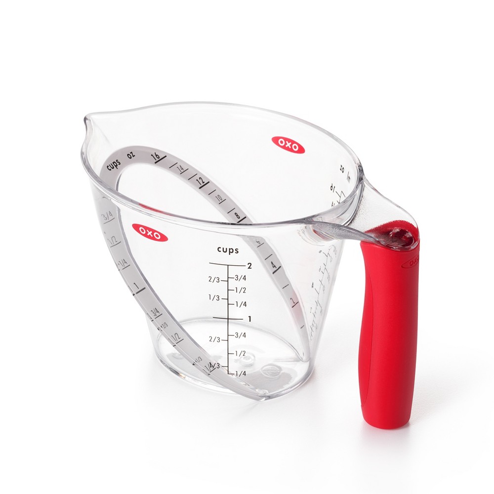 OXO 2 Cup Angled Measuring Cup: Clear Plastic, Dishwasher-Safe, Lifetime Warranty, 7" Width, 4.1" Height