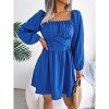 Womens Long Sleeve Dress Square Neck Smocked Dress Babydoll Dress Flowy Mini Dress Tie Back Dress Strappy Dress - 4 of 4