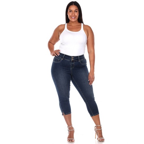 Plus Size Washed Denim Capri Ladies Jeans Pant For Women Mid Waist