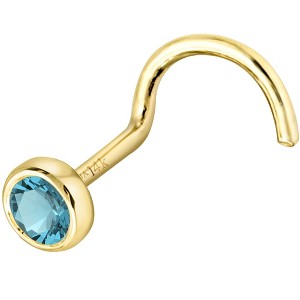 Jewelry Avalanche 22G 14K Gold Bezel-set Blue Topaz Nose Screw Nose Stud - 1 of 3