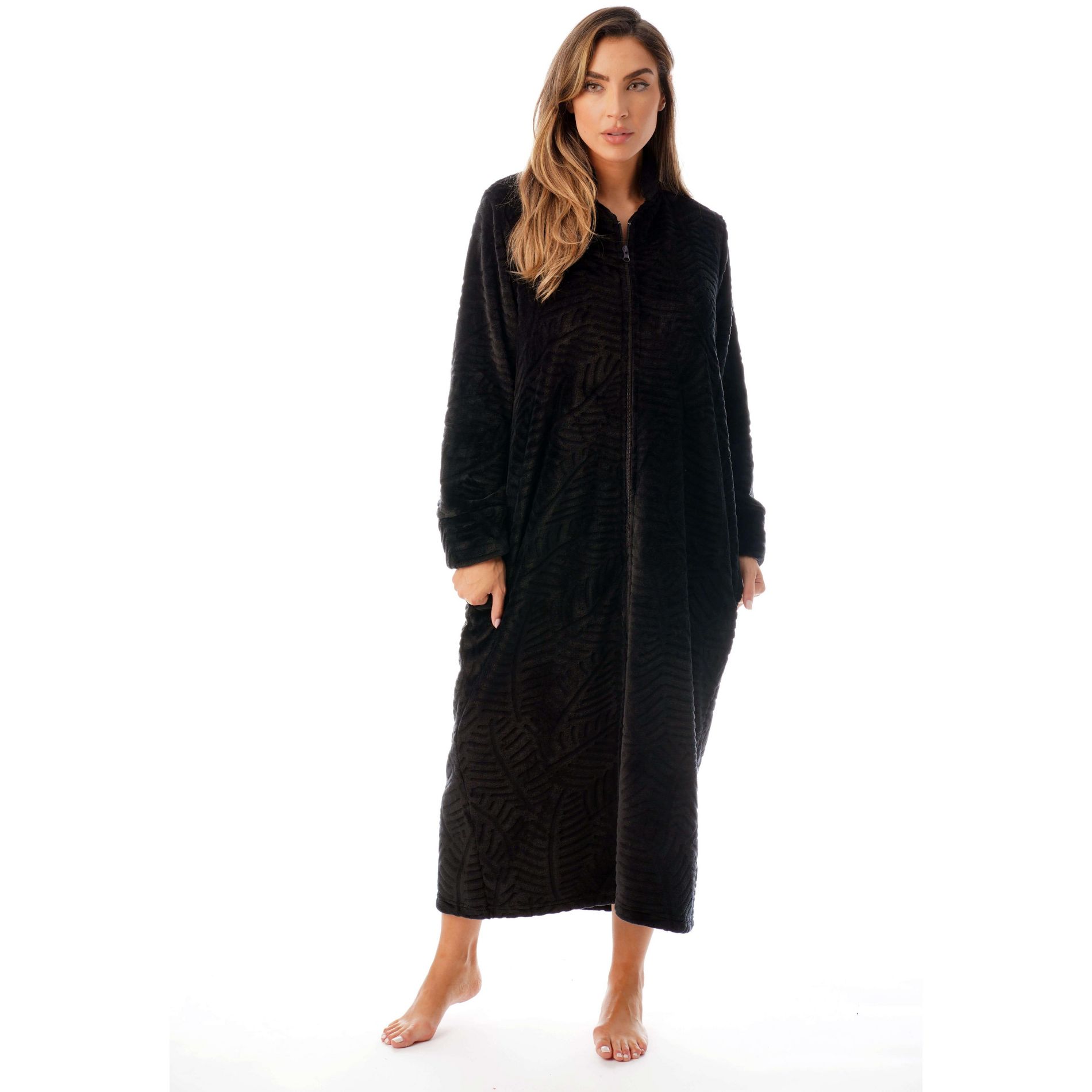 Just Love Womens Plush Zipper Lounger Solid Robe | Long Bathrobe Duster