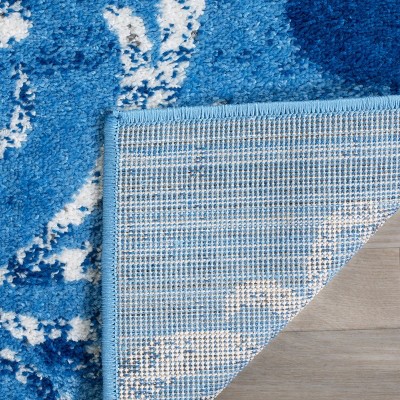 Adirondack Light Blue and Dark Blue Floral Area Rug, 6' x 9'
