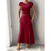 Women Two Piece Skirt Set Casual Crew Neck Short Sleeve Cropped Top Elastic Waist Swing Midi Skirts - 4 of 4