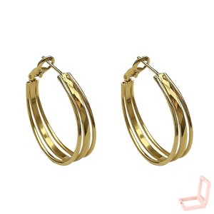 Women's Modern Gold Alloy Hoop Earrings, Stylish Multi-Layered Circular Design - 1 of 4