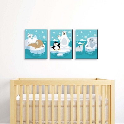Arctic Polar Animals Blue and White Nursery Wall Art Set
