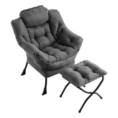 Modern Lazy Chair with Ottoman & Side Pocket – Foldable Lounge Armchair for Living Room, Bedroom, Courtyard