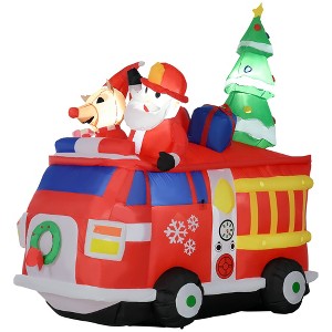 HOMCOM 86.5" Christmas Inflatable Santa Claus and Reindeer with Fire Truck, Blow-Up Outdoor LED Yard, Waterproof - 1 of 4