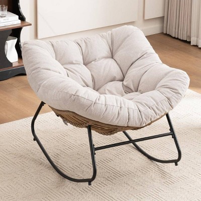 Lounge Rocking Chair,Chenille Upholstered Nursery Rocking Chair,Modern Rocking Chair with Metal Frame for Living Room,Apartment,Bedroom-Koiai