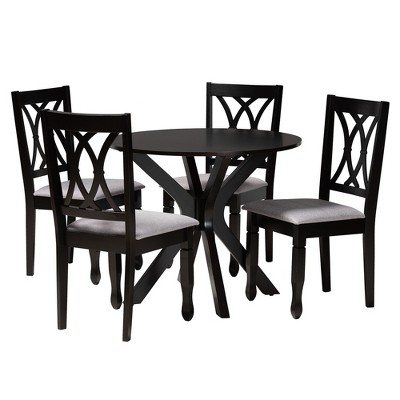 Maya Modern Grey Fabric and Espresso Wood 5-Piece Dining Set
